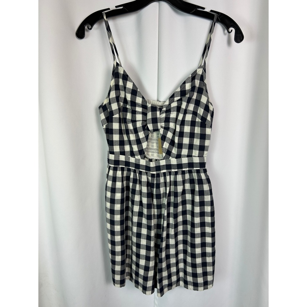 American Eagle Navy White Gingham Romper Cutout Pockets Cottagecore XS